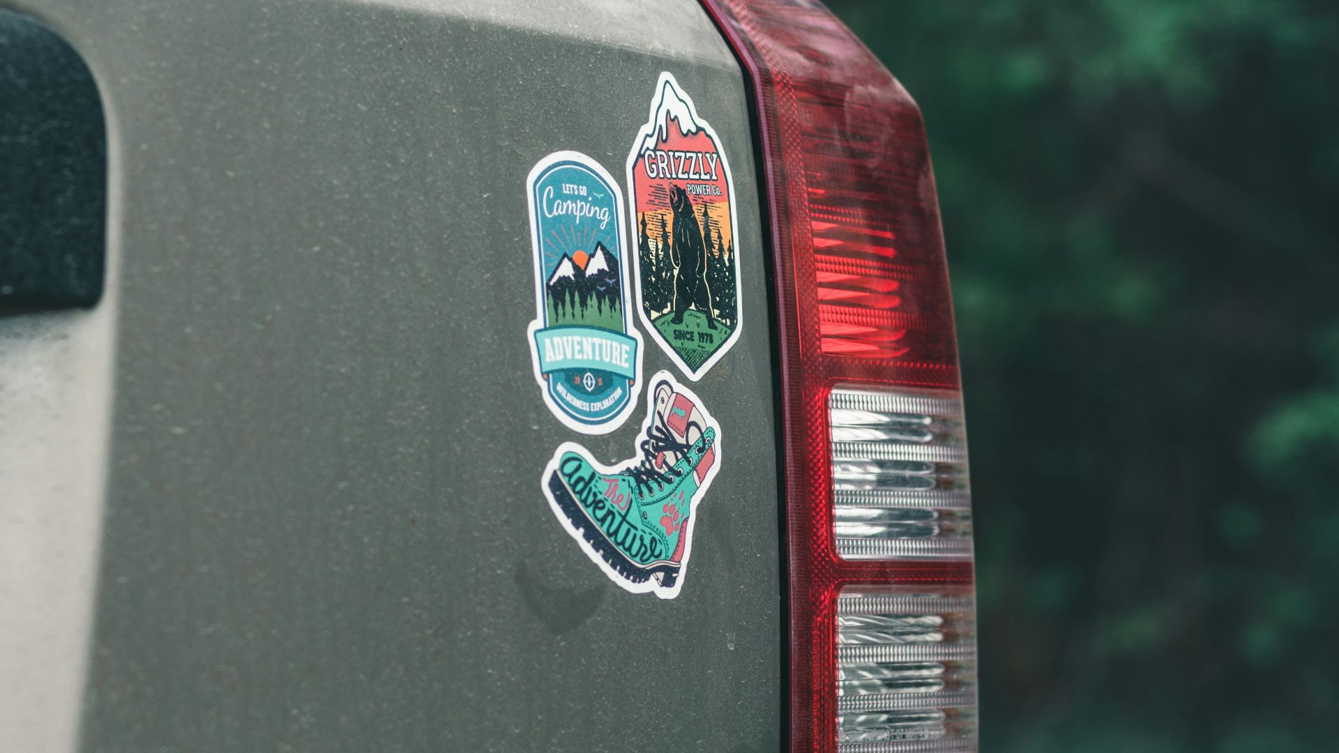 red car with white and blue sticker