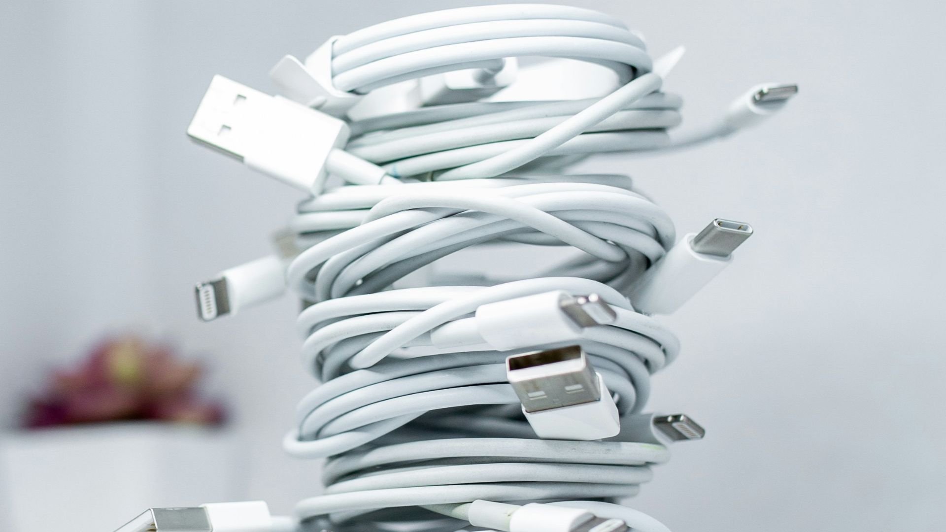 white usb cable on white table