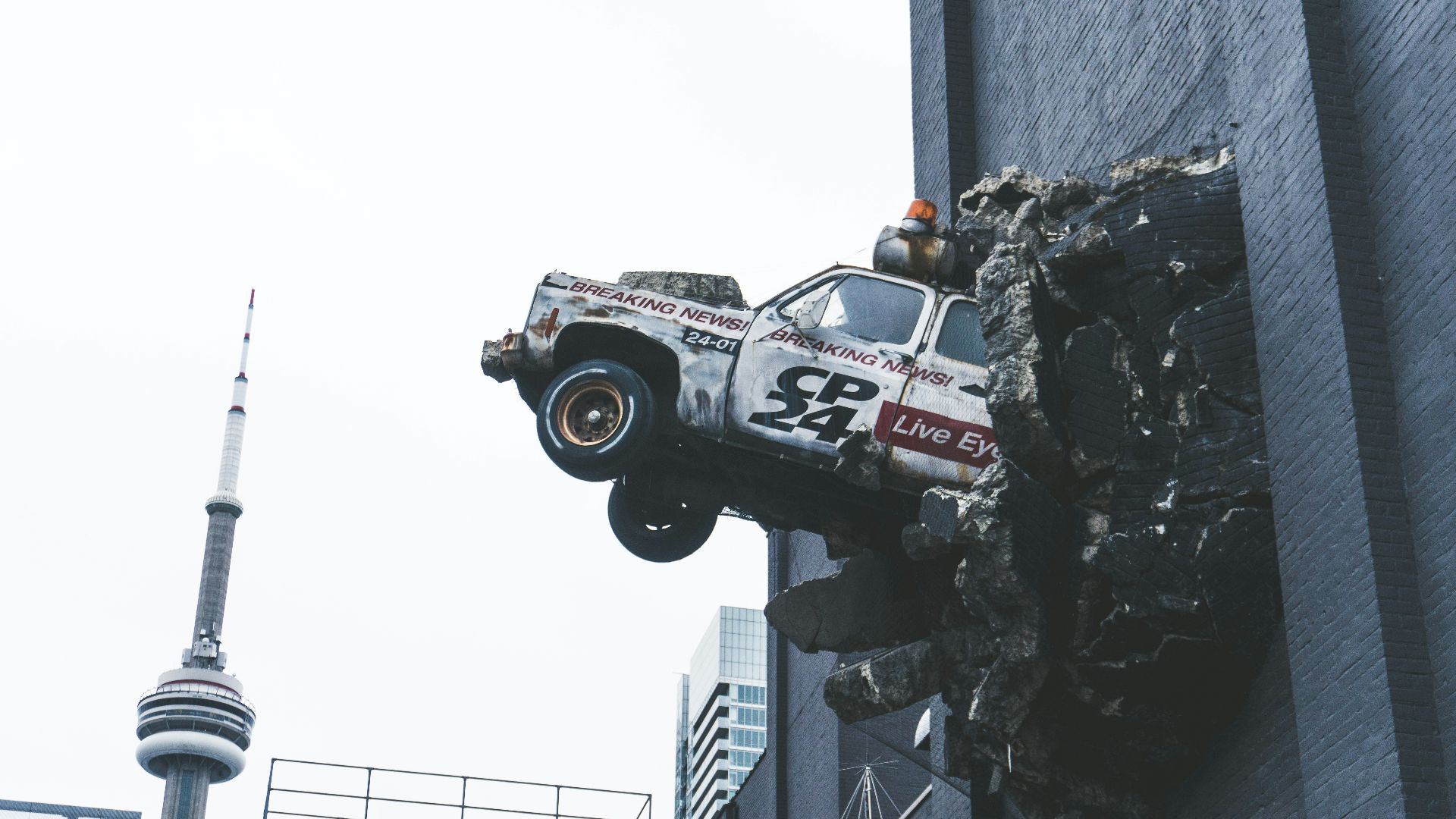 white police car in wall