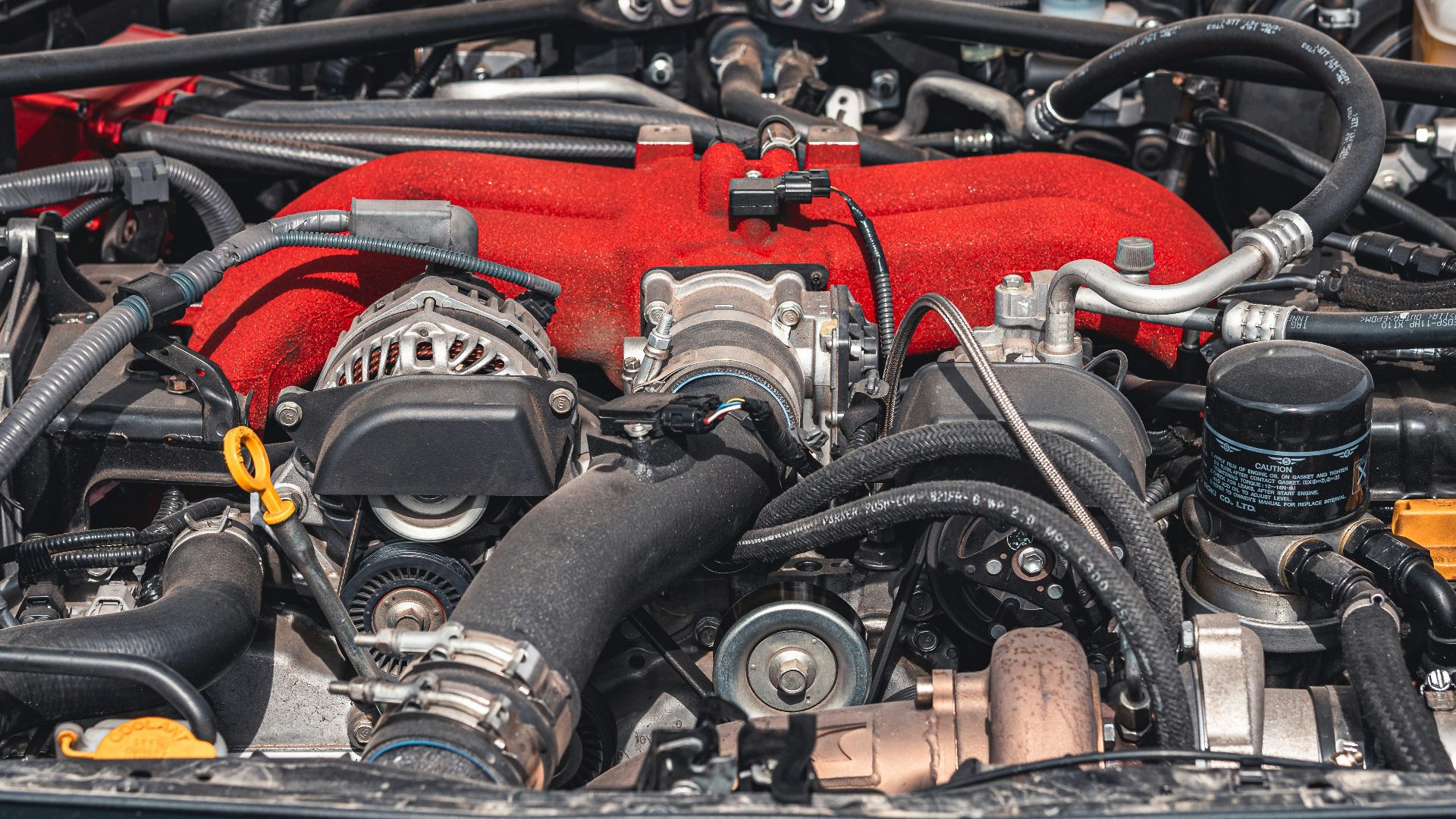 black and red engine bay