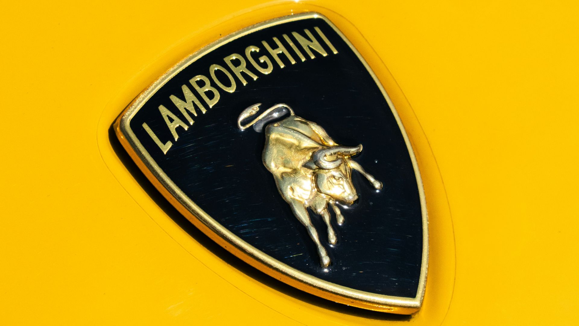Lamborghini logo on a yellow car
