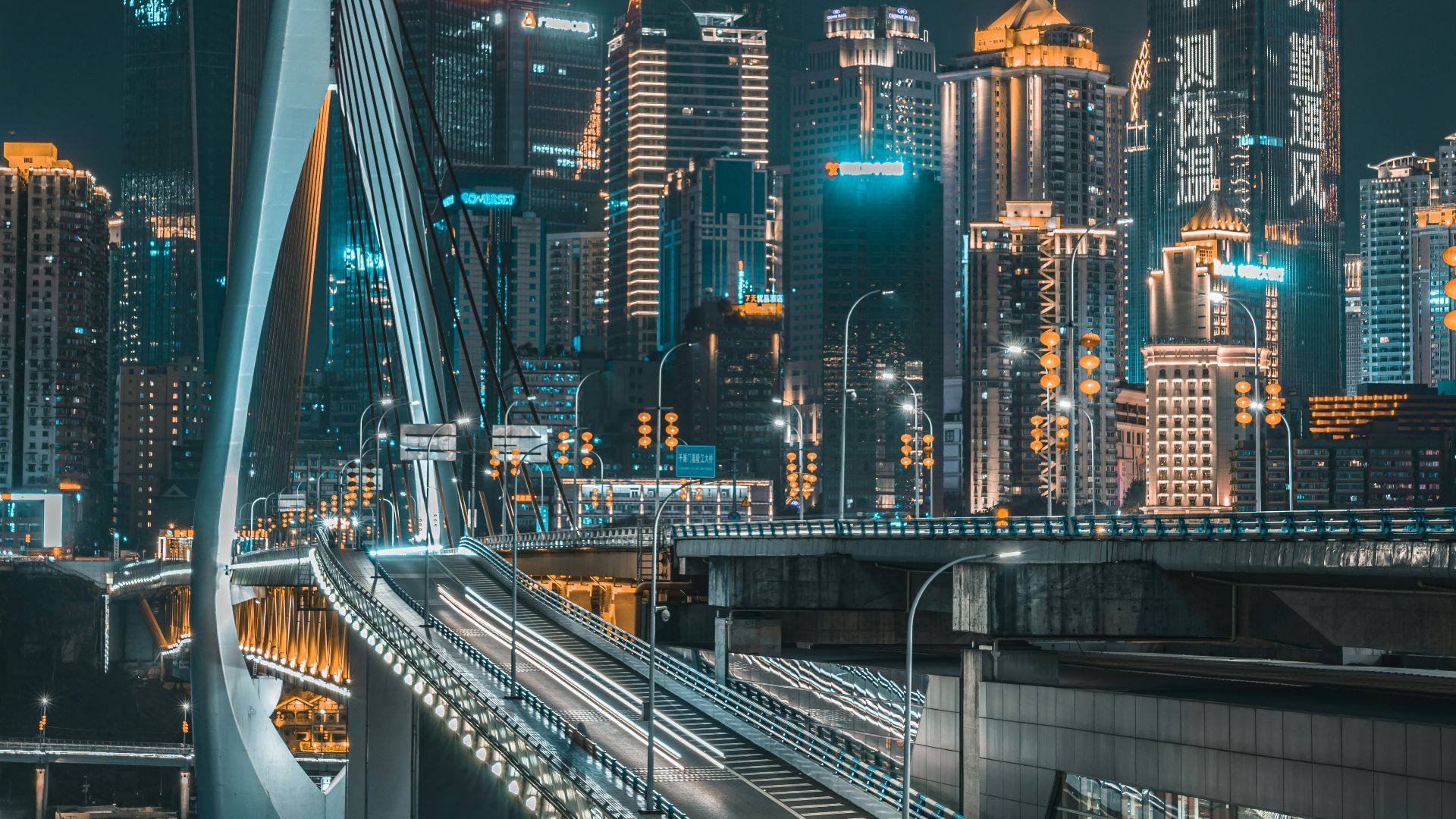 city skyline during night time