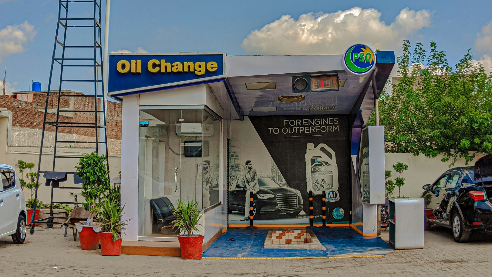 a small building with a sign on it