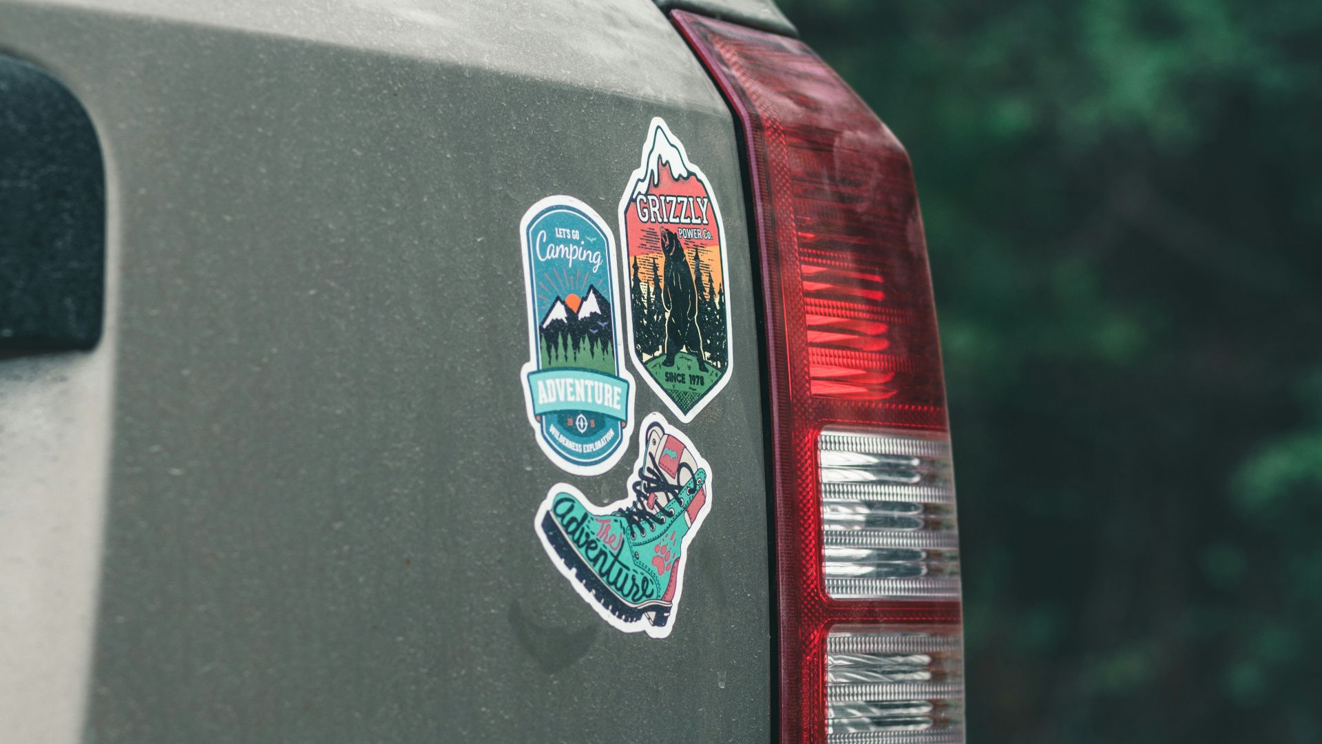 red car with white and blue sticker