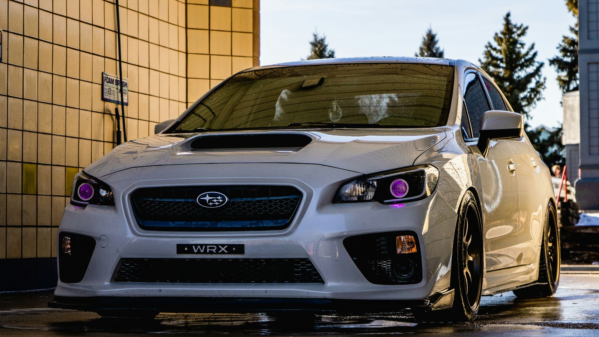white honda car parked beside brown brick wall