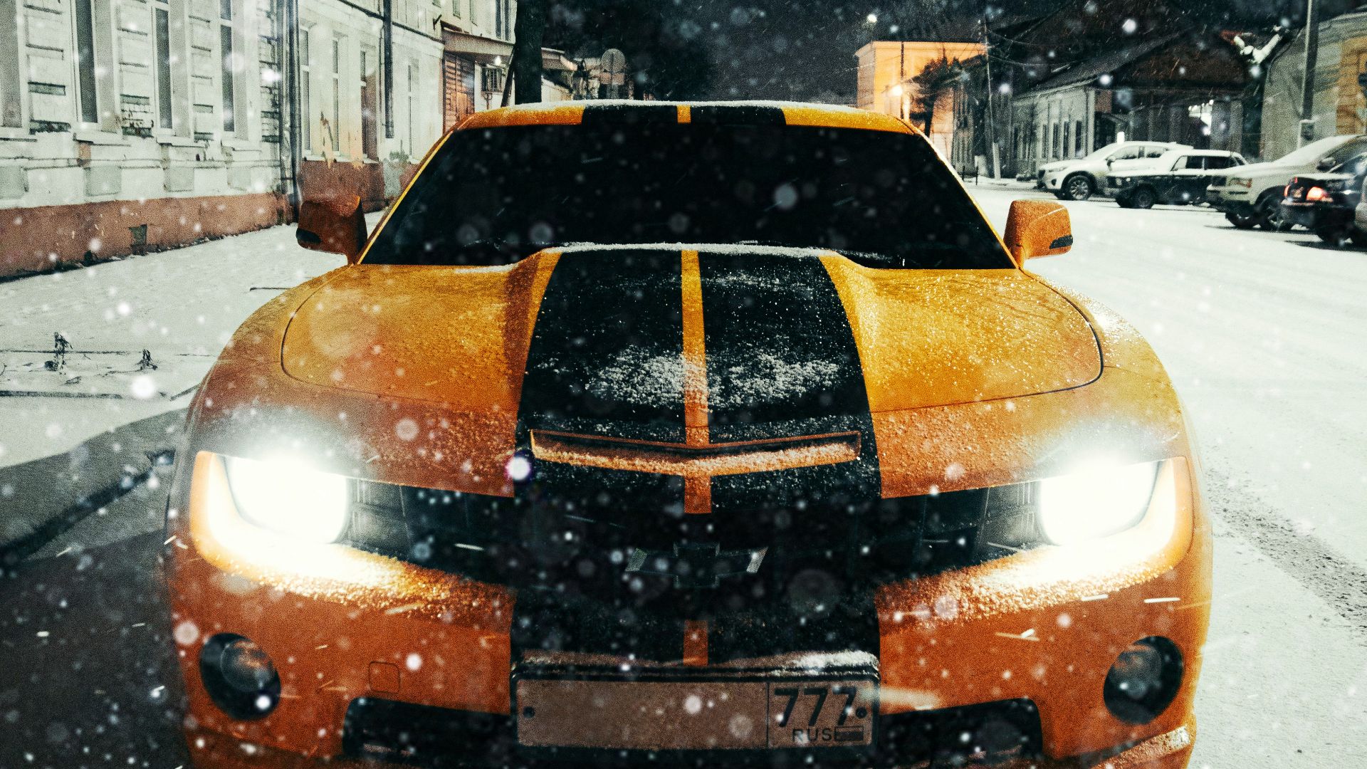 yellow car on road covered with snow during daytime