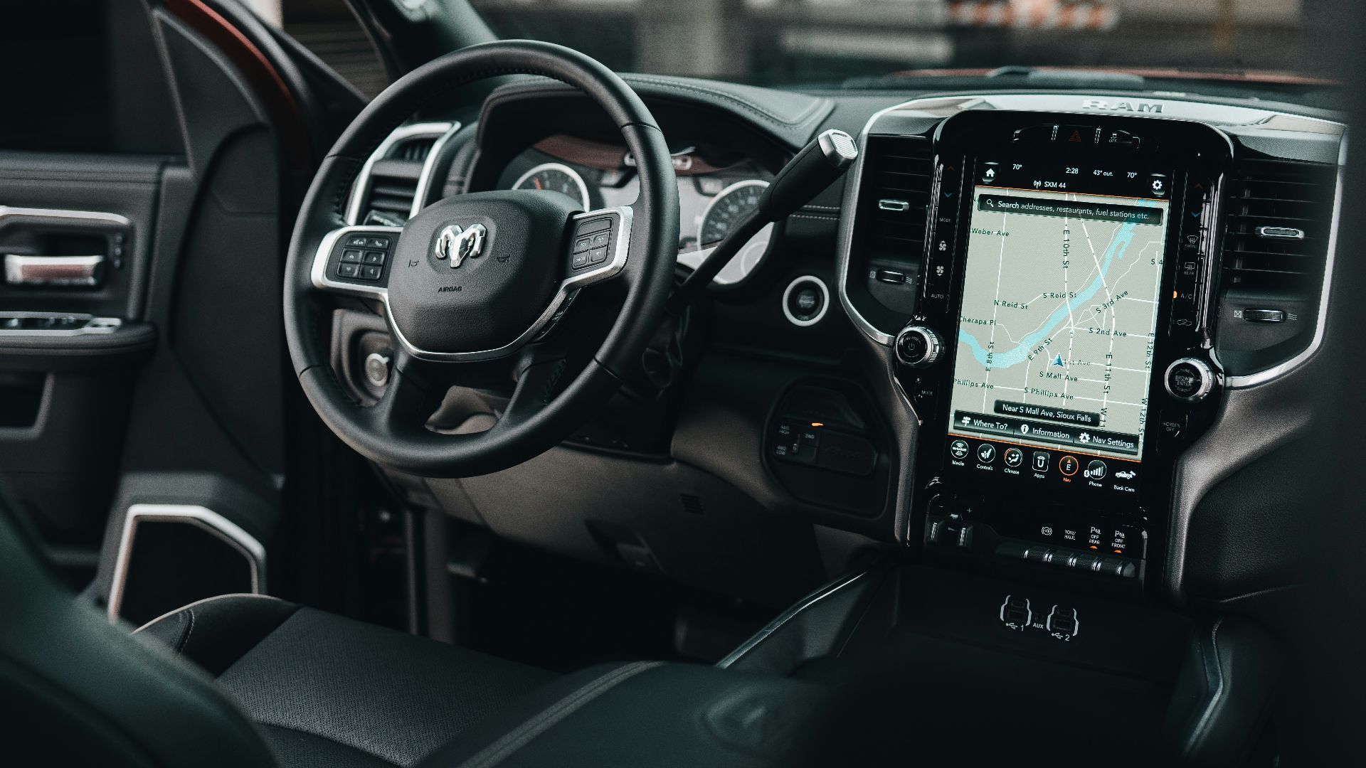 black car gps turned on in car