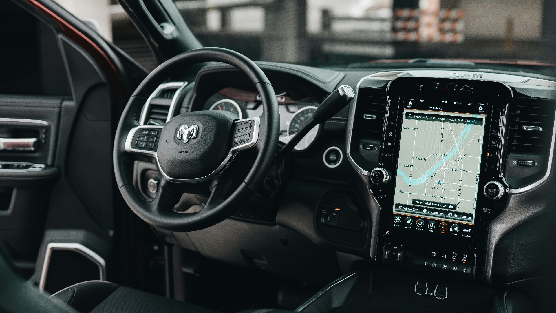 black car gps turned on in car