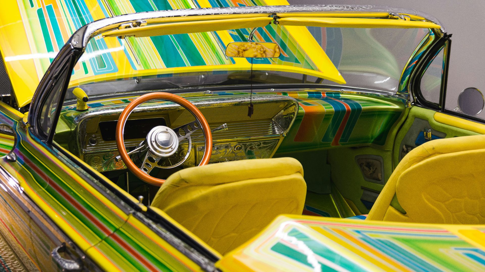 yellow and red vintage car