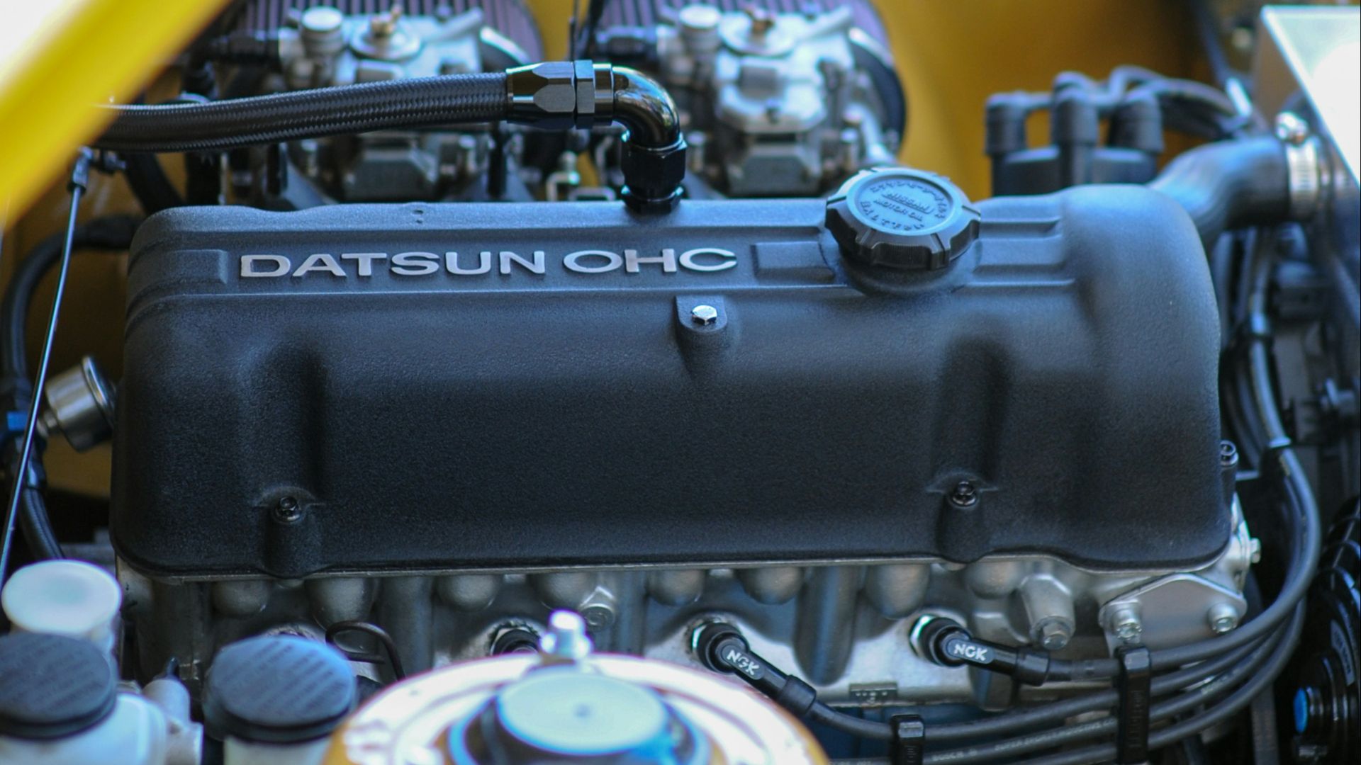 a close up of the engine of a car