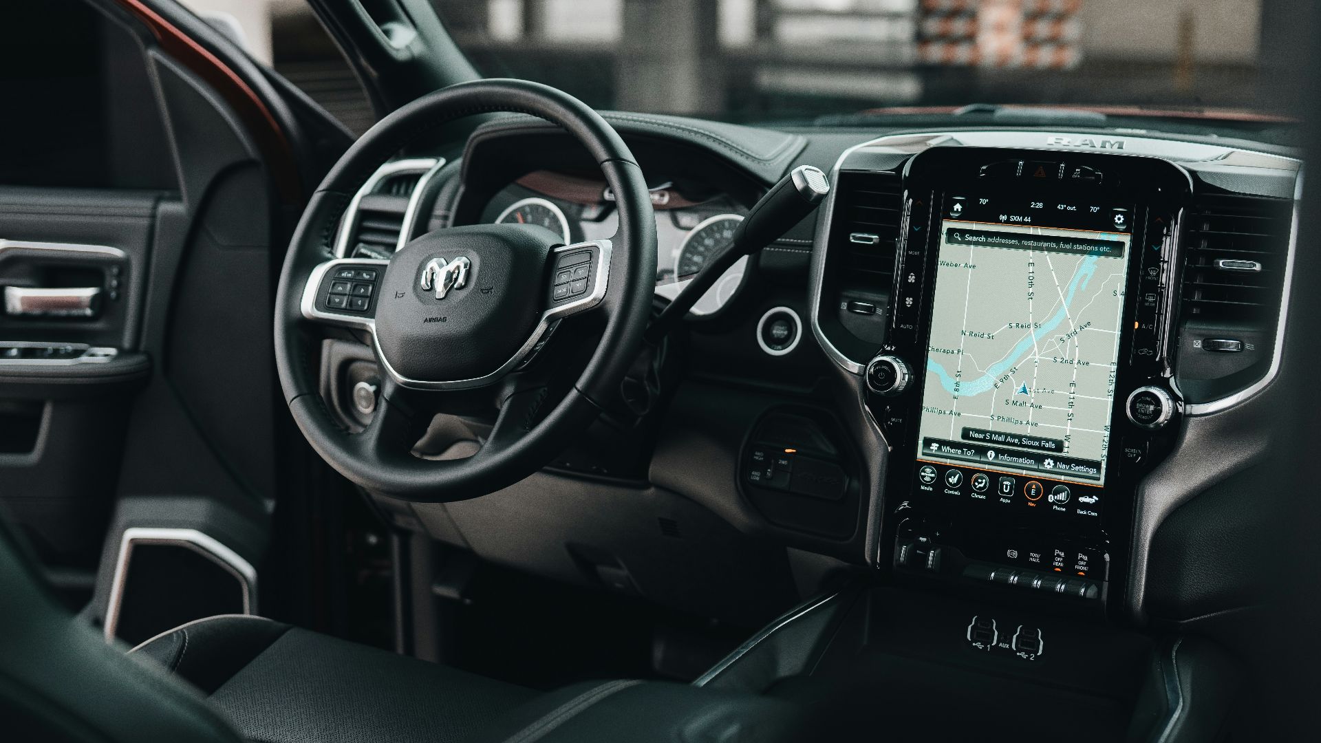 black car gps turned on in car