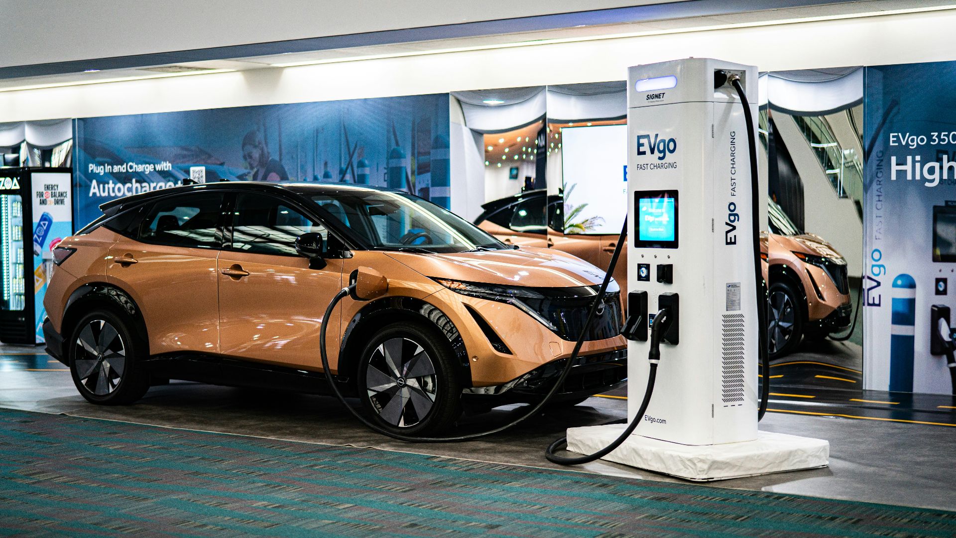 an electric car plugged into a charging station