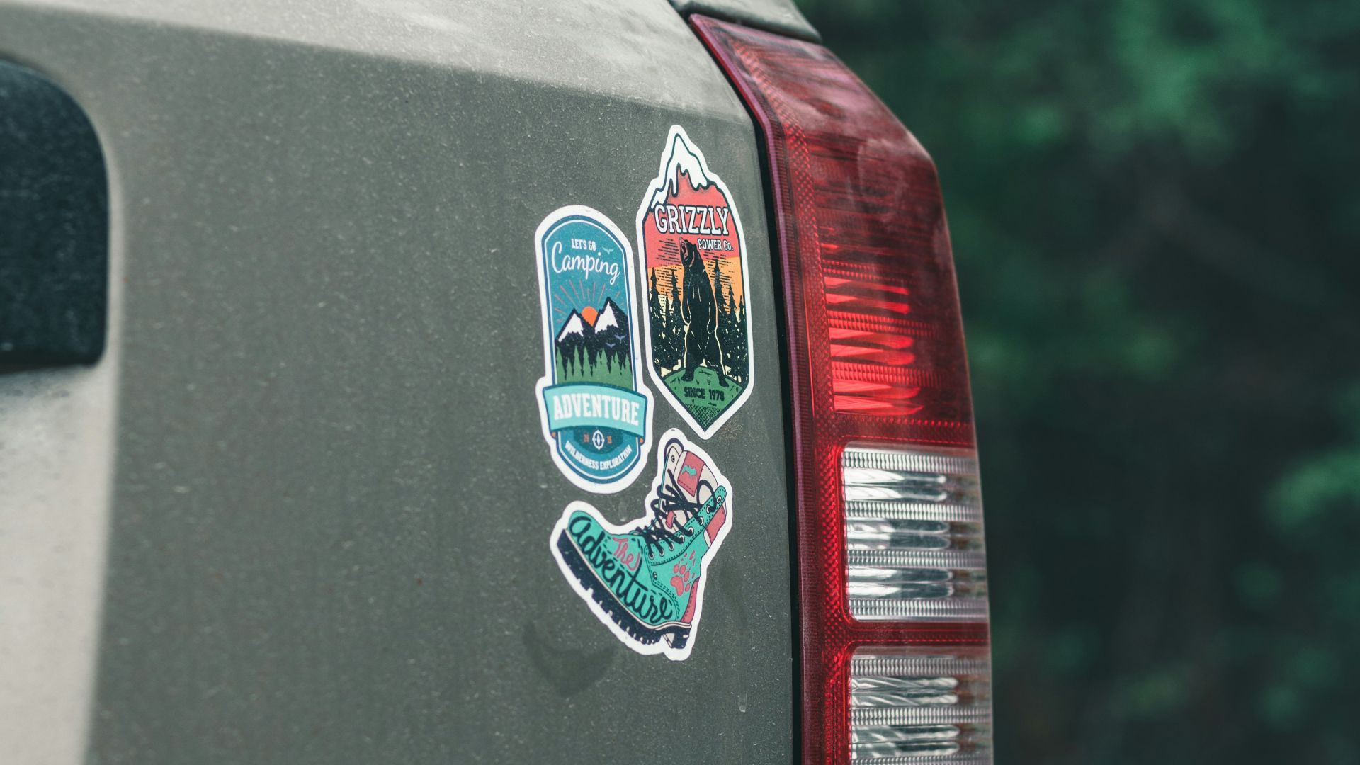 red car with white and blue sticker