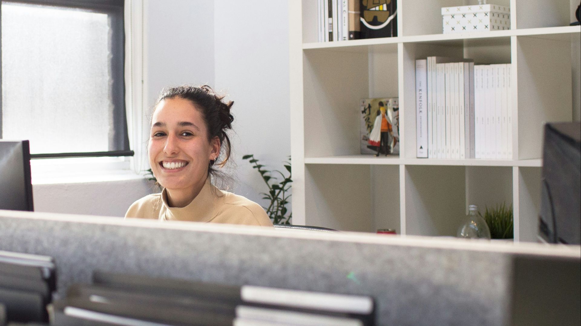 women's beige turtle-neck top