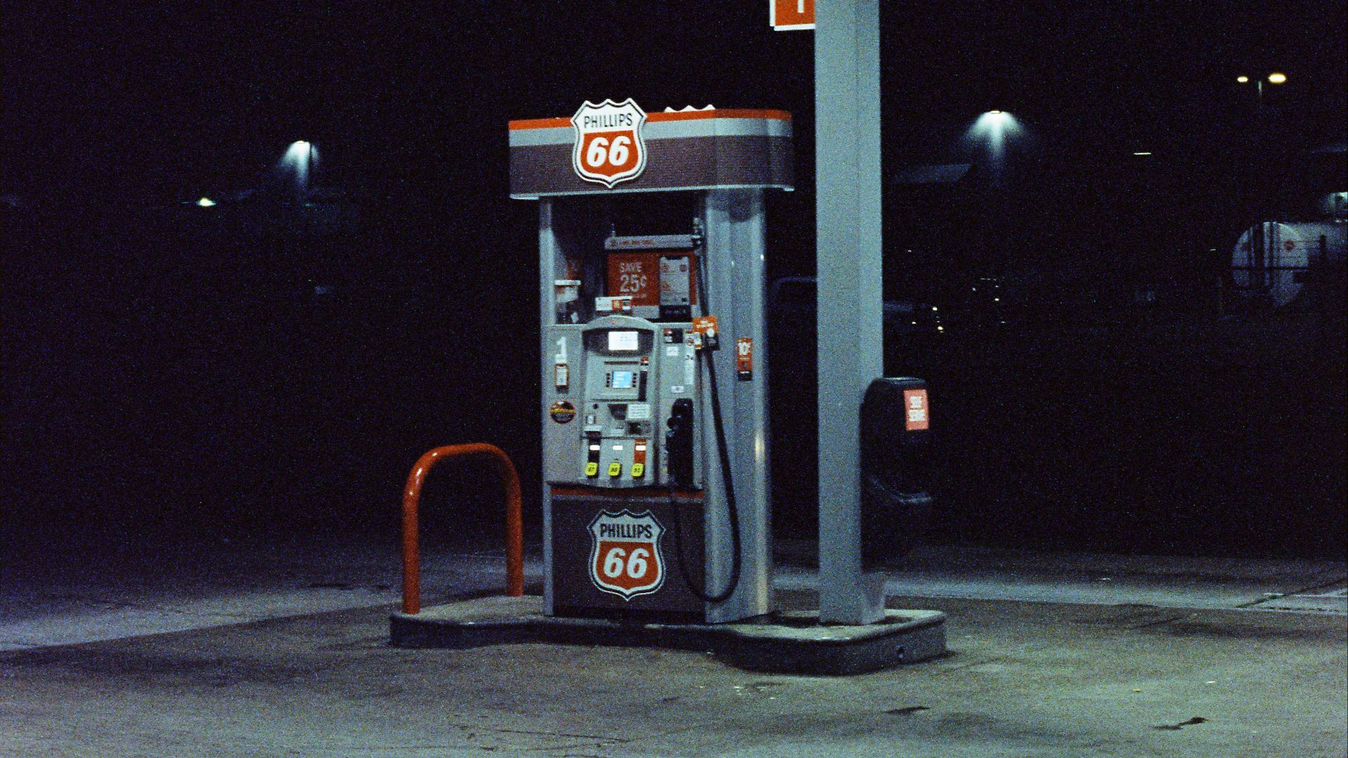 white and red gas station