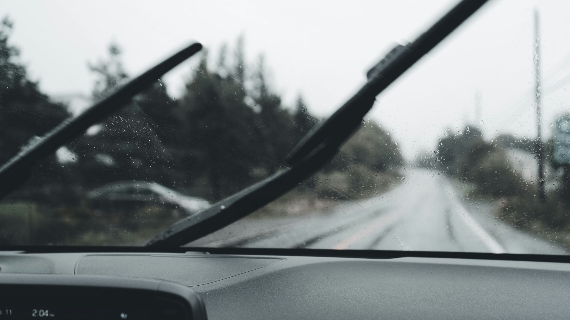 a car driving on a snowy road