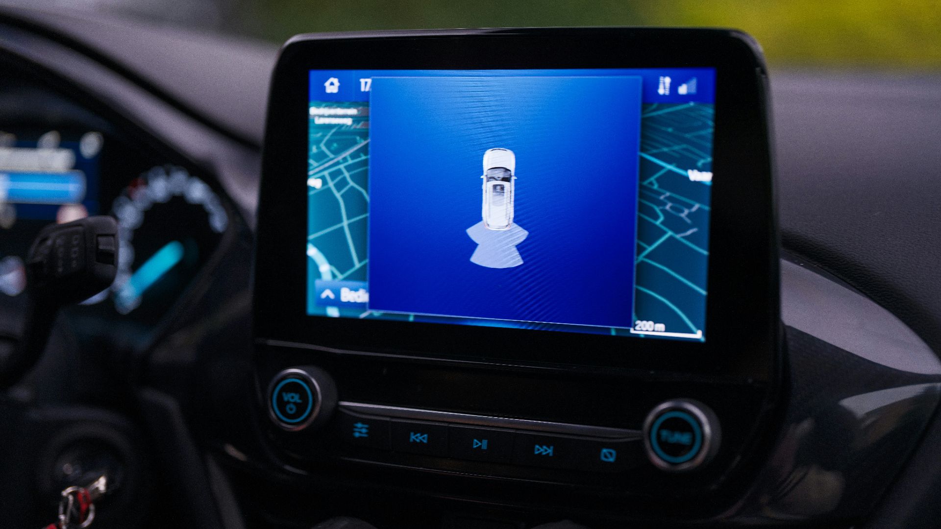 The dashboard of a car with a gps