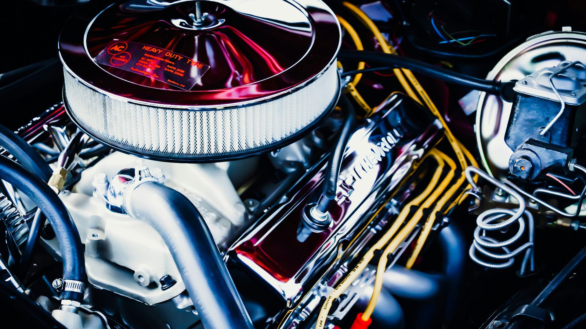 A close up of the engine of a car