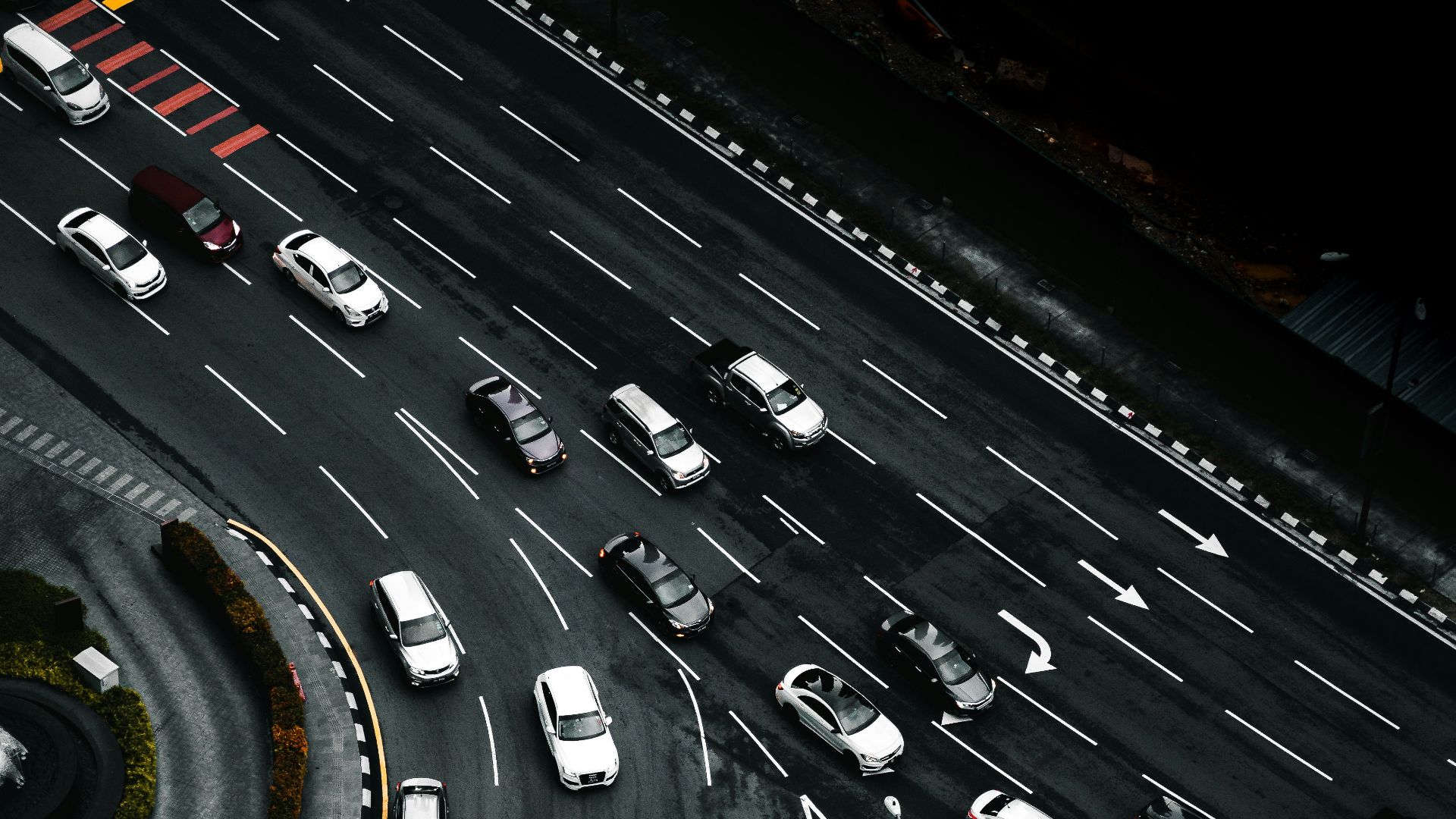 an aerial view of a busy city street at night