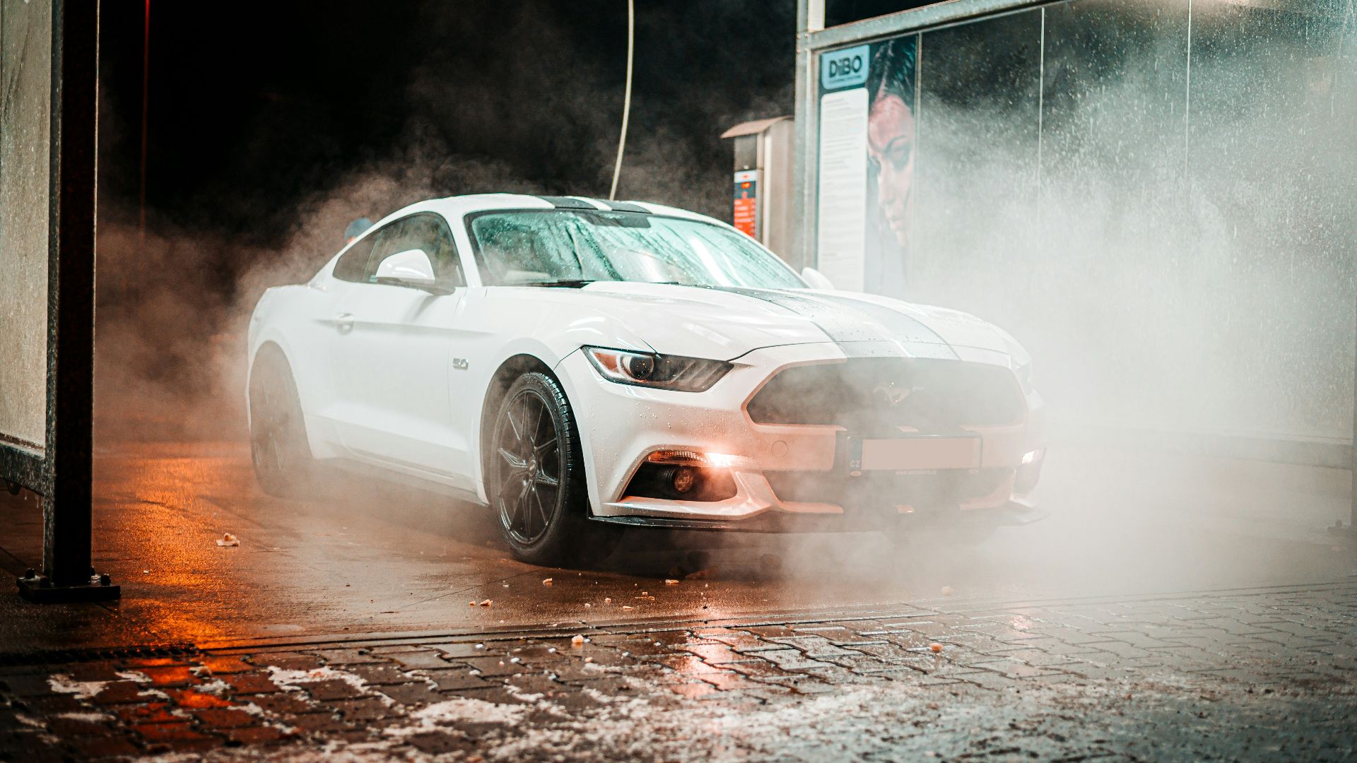 white Ford Mustang coupe