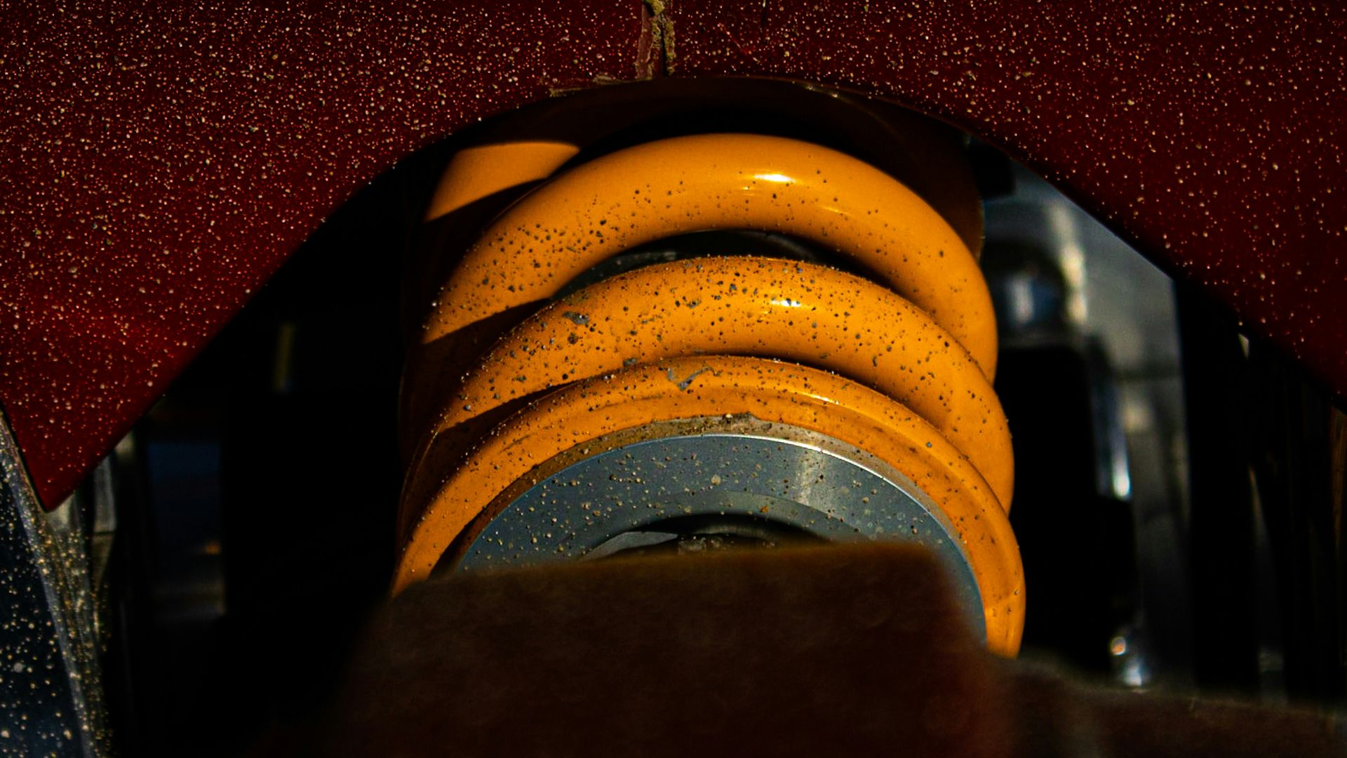 a close up of a car's front suspension
