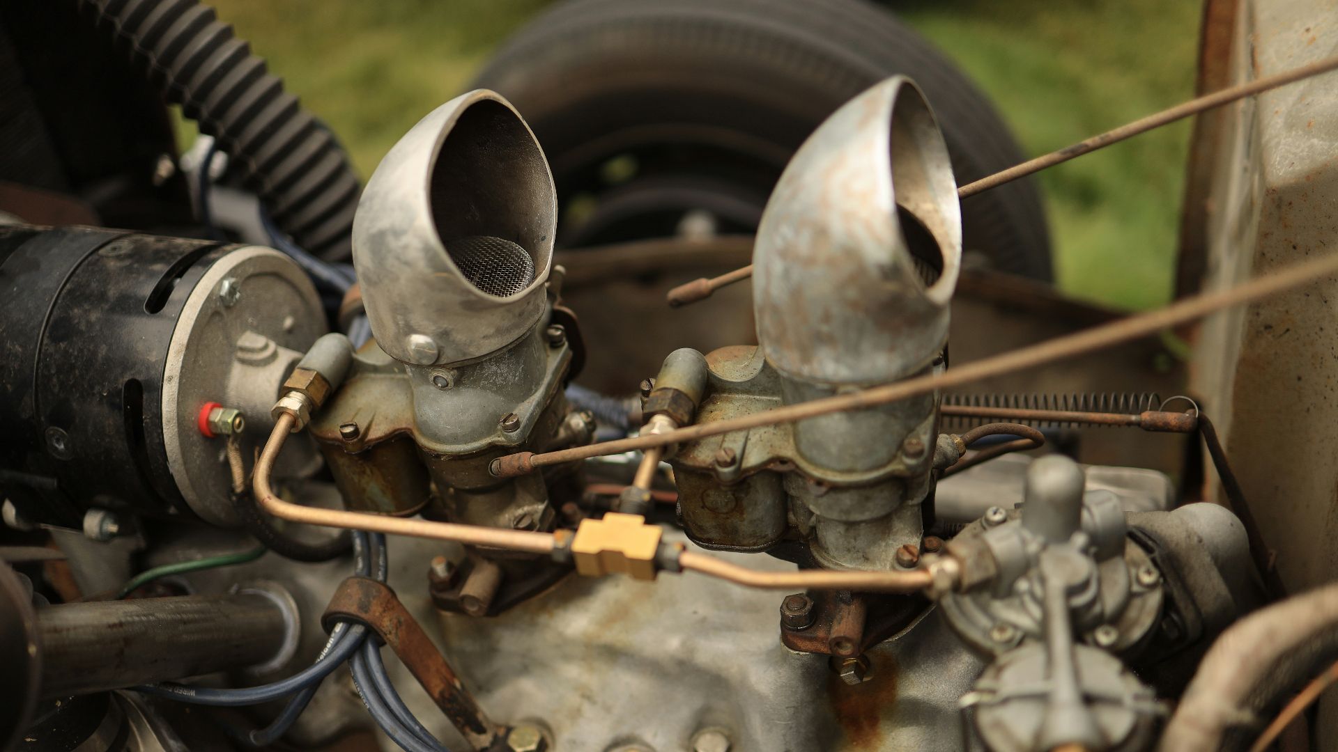 a close up of the engine of a car